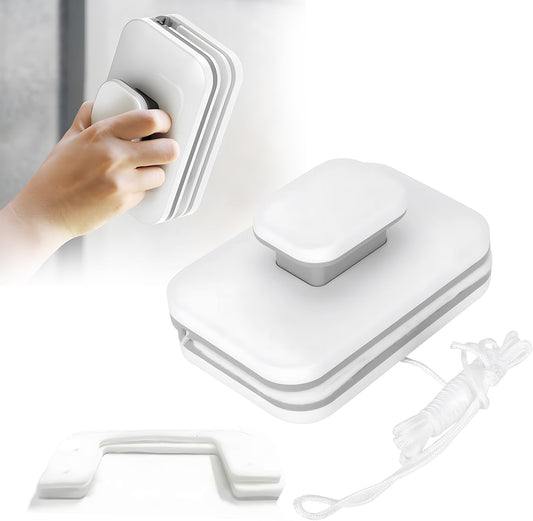 Magnetic Window Cleaner Tool, Double-Sided Window Cleaner Glass Wiper with Rope, Magnetic Windshield Cleaner for High Rise, Car Glazed Windows (Glass Thickness 0.12-0.39 inch)