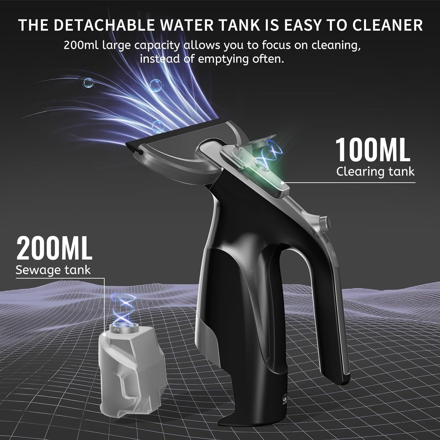 Window Vacuum Squeegee Cordless, Window Vac with Detachable Water Tank and Strong Suction, Electric Window Cleaning Tool for Shower Wall, Glass, Mirror, Countertop, Tiles, Car Windshield