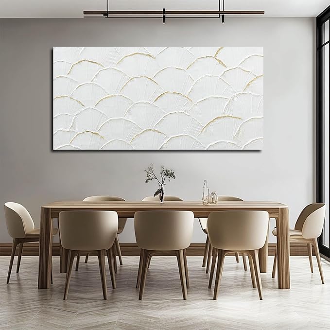 Inspirational Wall Decor for Office - Shell White and Gold Canvas Abstract Wall Art - Large Framed Wall Decorations for Living Room Home 29x58 Inch