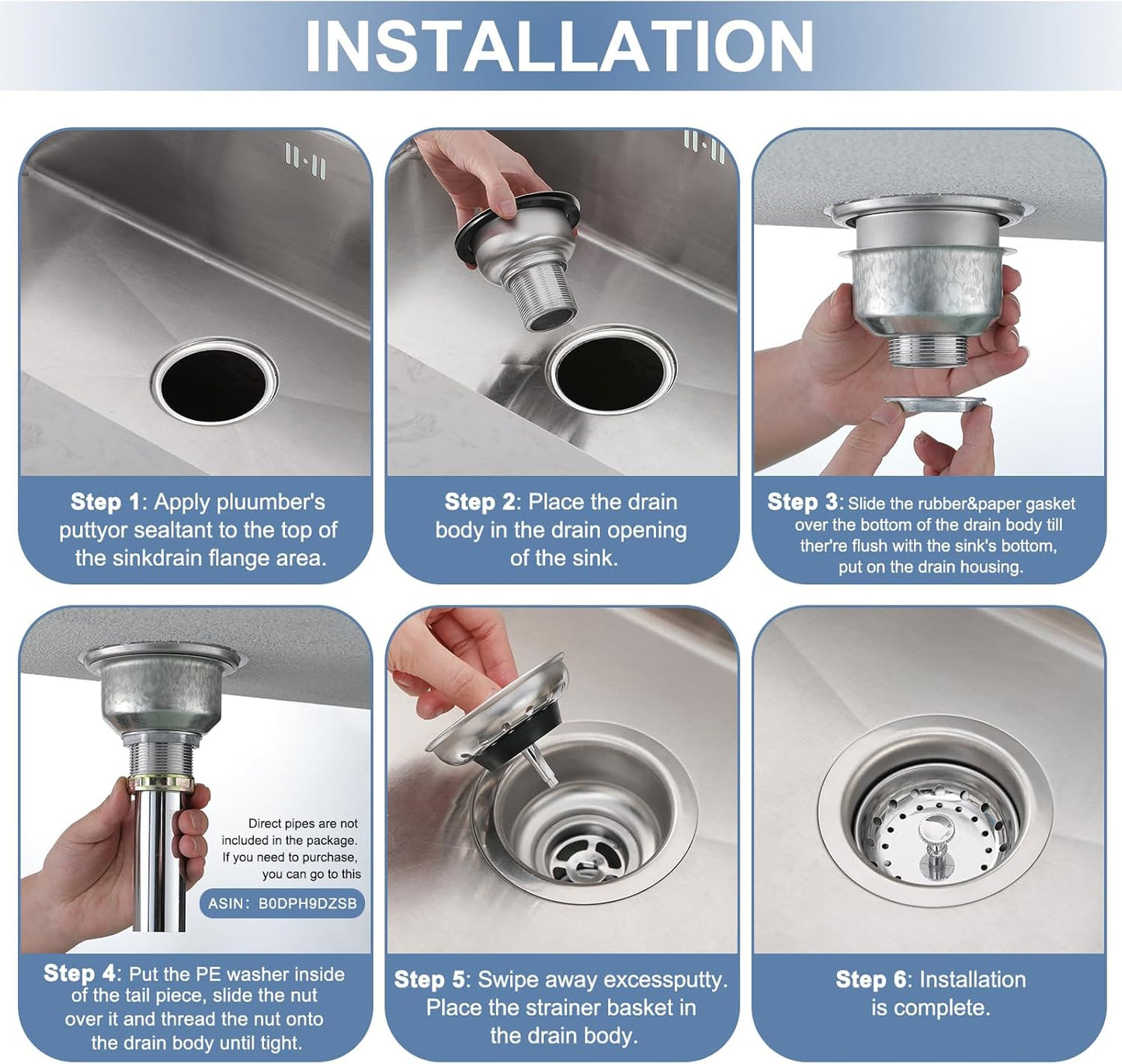 ZM Kitchen Sink Stainless Steel Deep Locking Basket Strainer with Drain Assembly, 3-1/2 Inch Sink Drain Stopper Plug