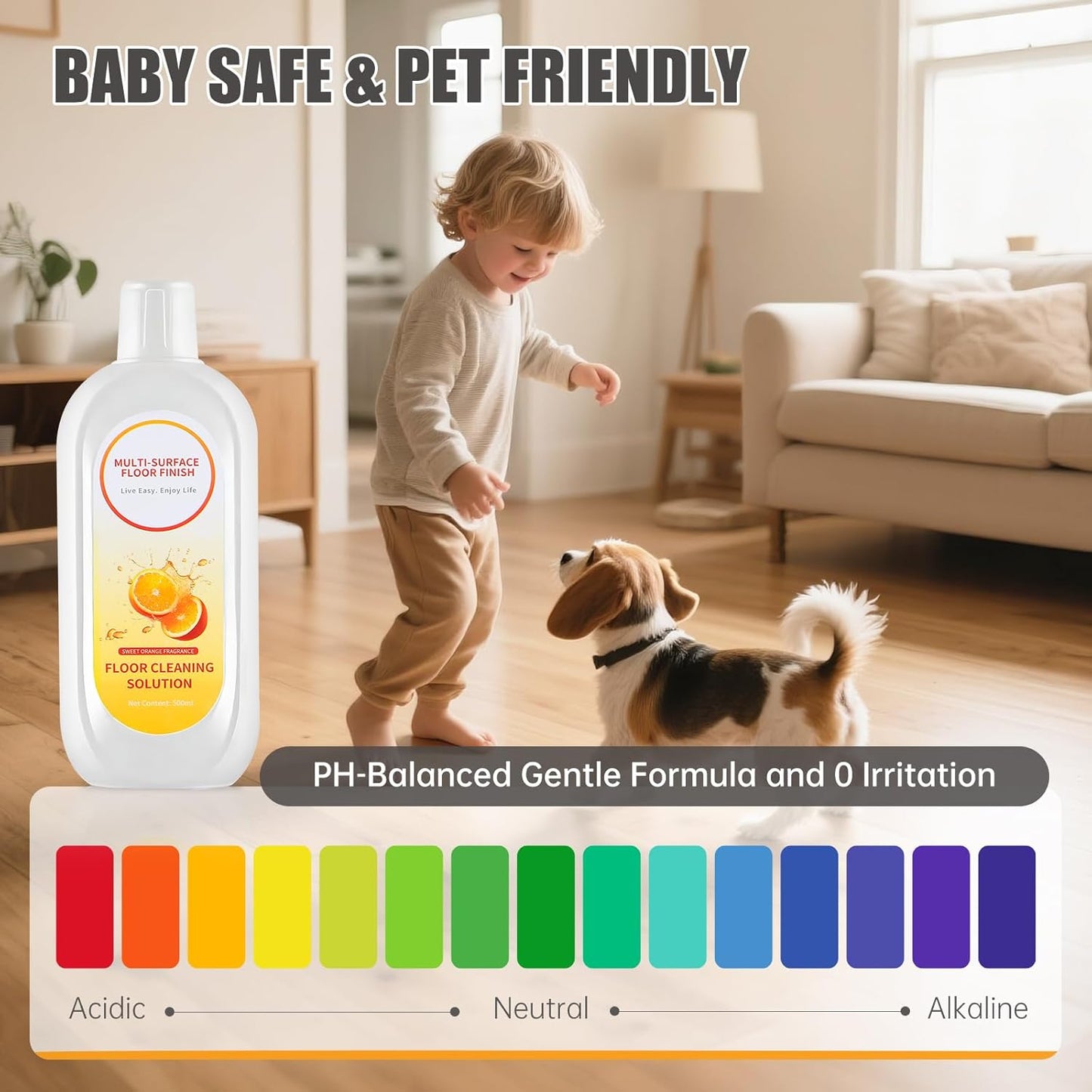 Floor Cleaning Solution Compatible with Tineco iFLOOR Series, All Robot Vacuums & Wireless Wet-Dry Mops, 4 Bottle Floor Cleaner Refill, Orange Scent