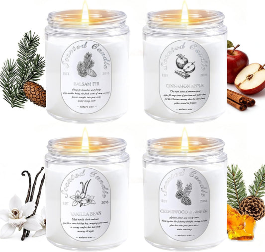 Winter Candle Gift Set, 4 Pack 28oz Soy Wax Scented Candles for Home – Cinnamon Apple, Balsam Fir, Vanilla Bean, Cedarwood & Amber – Cozy Aromatherapy Candles for Christmas, Holiday & Home Decor Gifts