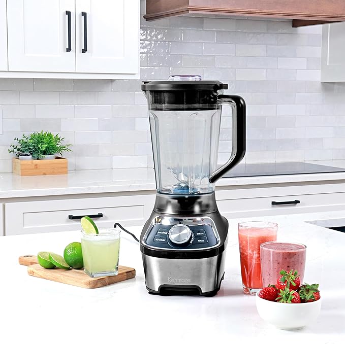 Kenmore Countertop Blender - Electric Mixer, Frozen Smoothie, Shakes, Milkshake, Puree Maker, Licuadora Grinder Kitchen Appliance With Ice Crush & Pulse Function, Dishwasher Safe Plastic jar, Black