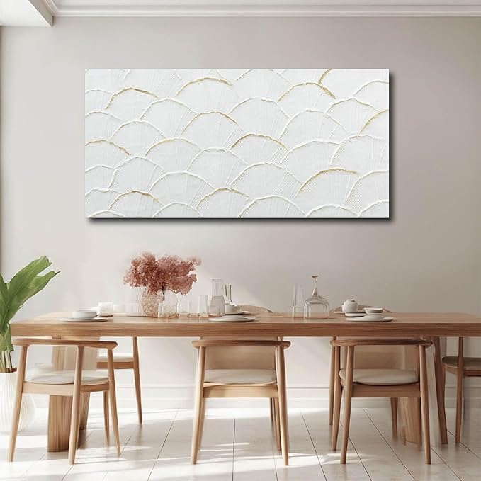 WINKAILIN Geometric Wall Art White Line Painting Minimalist Artwork for Walls Home Decor Abstract Canvas Prints for Dining Room Bedroom 24x48 Inch