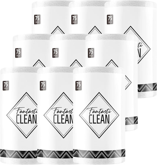 Fantasticlean Microfiber Cleaning Cloth Roll -675 Pack, Tear Away Microfiber Towels, 12" x 12", Reusable, Washable, Ultra Absorbent Dishcloth for Home Supplies, Car, Shop (9 Rolls of White)