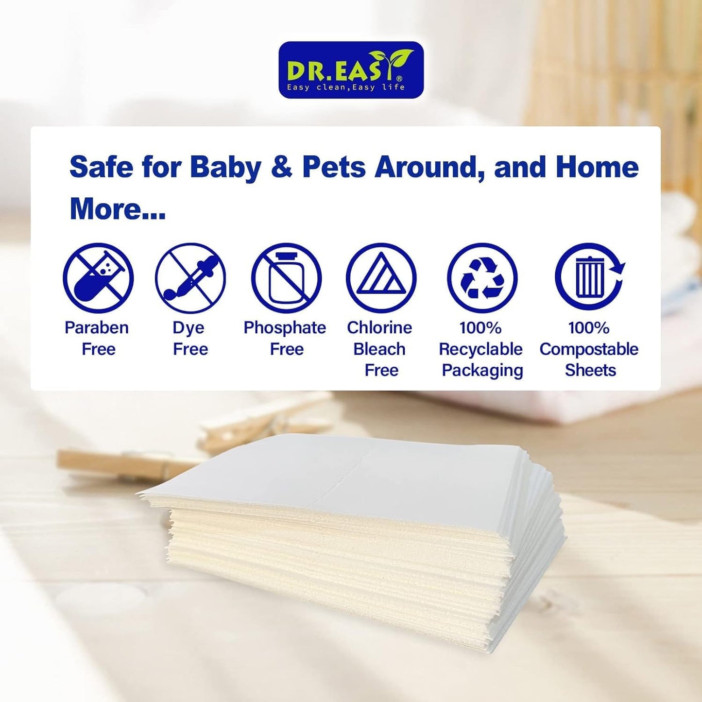 DR.EASY Odor Remover Laundry Detergent Sheets 240 loads Lavender,Easy To Carry Great For Travel,safe for baby & pets,No mess No Dyes biodegradable formula