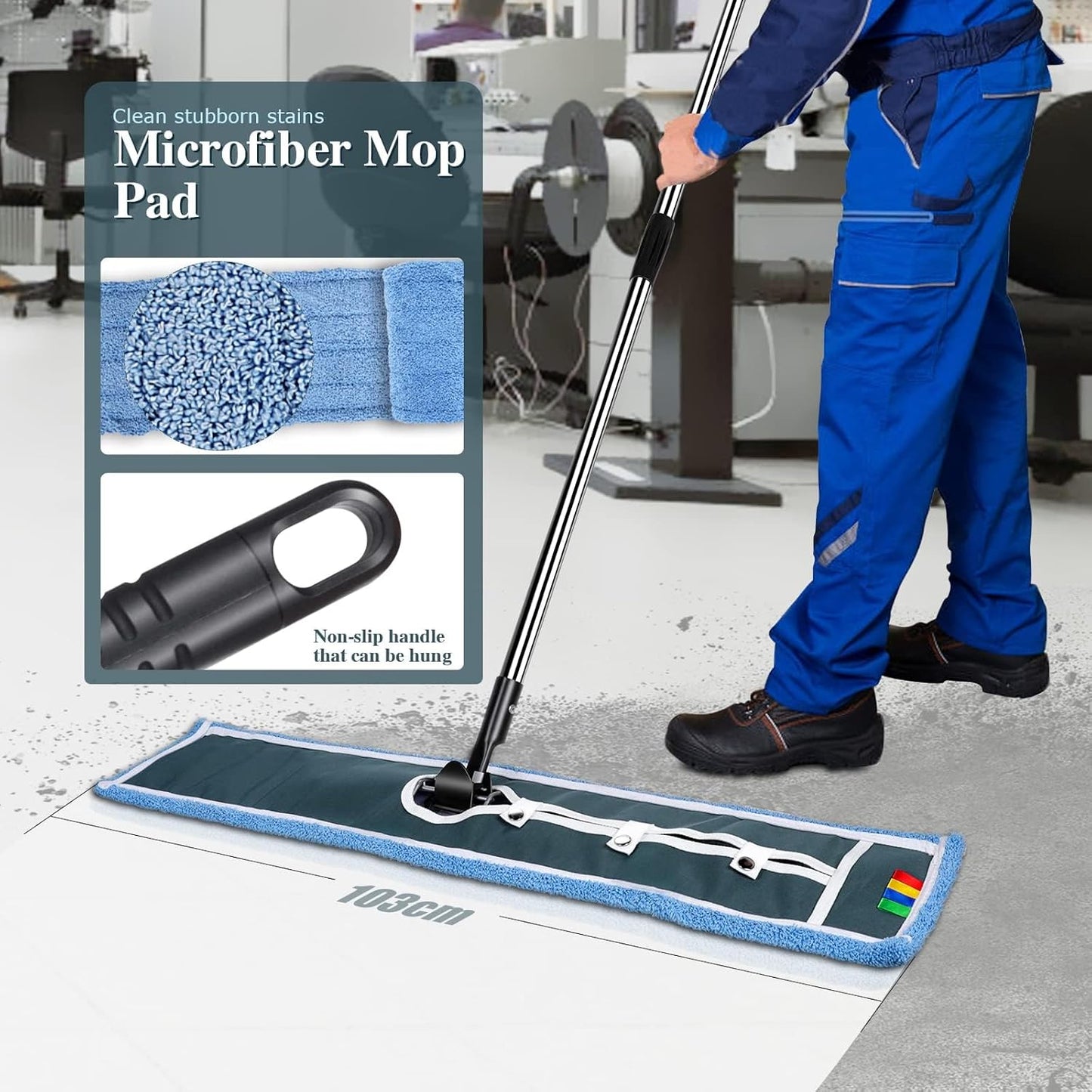 Commercial Mop,Masthome 42" Heavy Duty Dust Mop with Stainless Steel Handle,Large Industrial Mops for Floor Cleaning with 1 Cotton & 1 Microfiber Pad,Wet & Dry Large Mops for Home,Garage,School,Mall