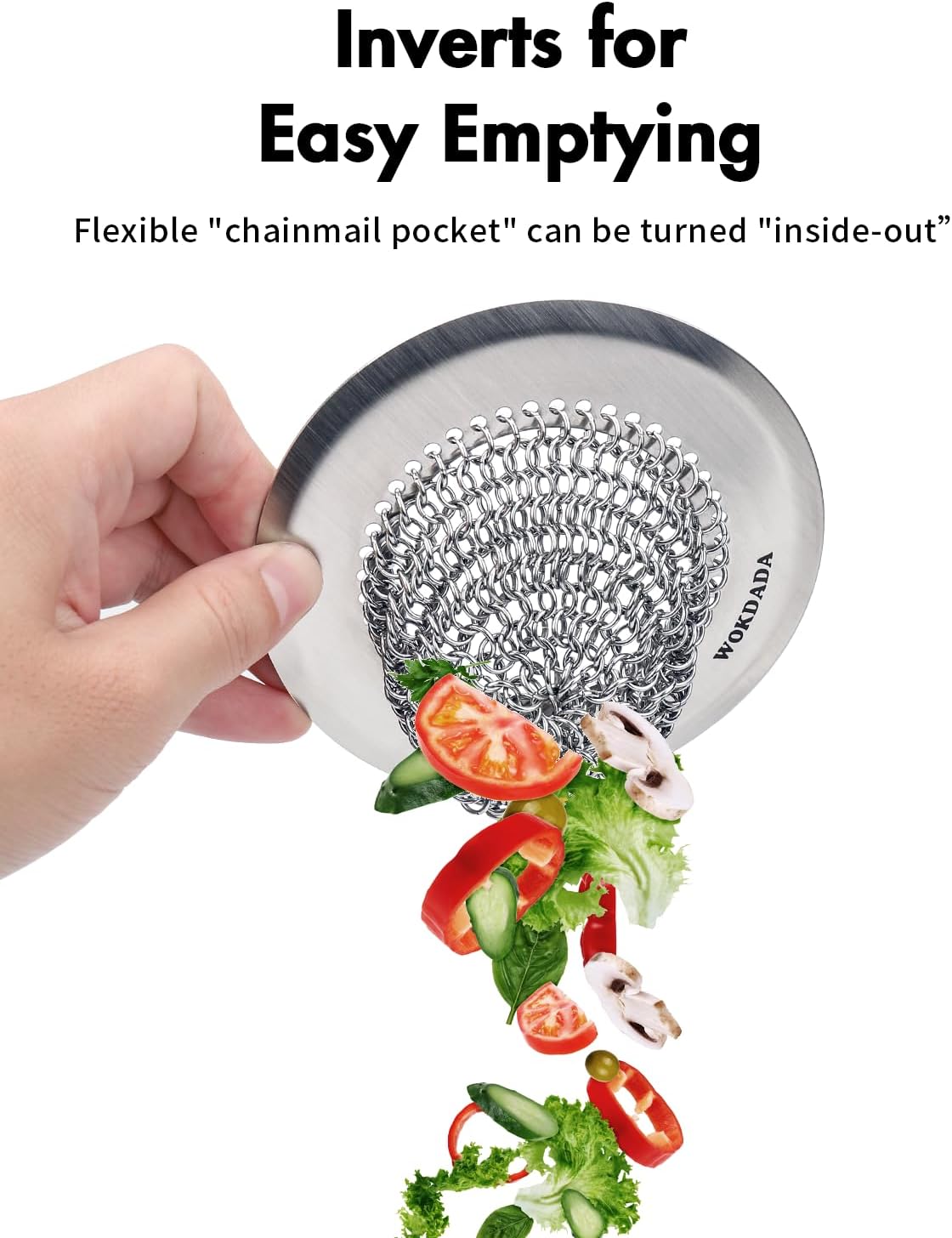 Revolutionary Kitchen Sink Drain Strainer/Patented Reversible Chain Mesh, Effortless Cleaning & Debris Catcher, Large Capacity, No Clog, 304 Stainless Steel & Rust-Proof/Handmade