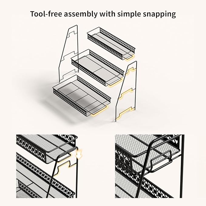Vintage 3 Tier Spice Rack Organizer for Kitchen Counter, Bathroom Counter Organizer, 3 Tier Bathroom Counter Organizer for Spices Makeup Perfumes, Retro Countertop Organizer