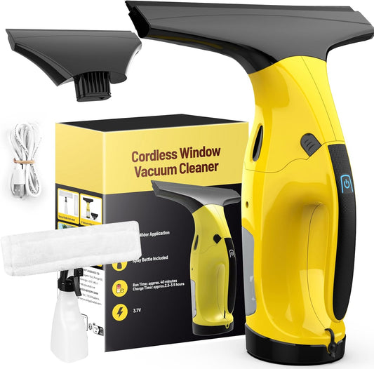 Kiato Window Vacuum Squeegee Cordless, Rechargeable Window Vacuum Cleaner with 2 X Squeegee (11”+ 6.7”), Electric Window Vac for Windows, Tiles, Mirrors, Showers, Glass, 2200mA, WC09