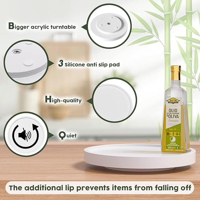 Turntable Vanity Tray 9 Inch for Perfume Candle, Bamboo Kitchen Sink Countertop Organizer for Keep Glass, Sponge and Soap Bathroom Countertop Organizer White