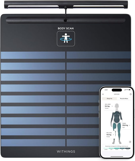 WITHINGS Smart Scales for Body Weight, FSA or HSA Eligible, Body Analysis, Fat Content, Muscle Mass, Bone Density, Visceral Fat, Bathroom Scale, BMI Scales Digital Weight and Body Fat, Bluetooth, WiFi