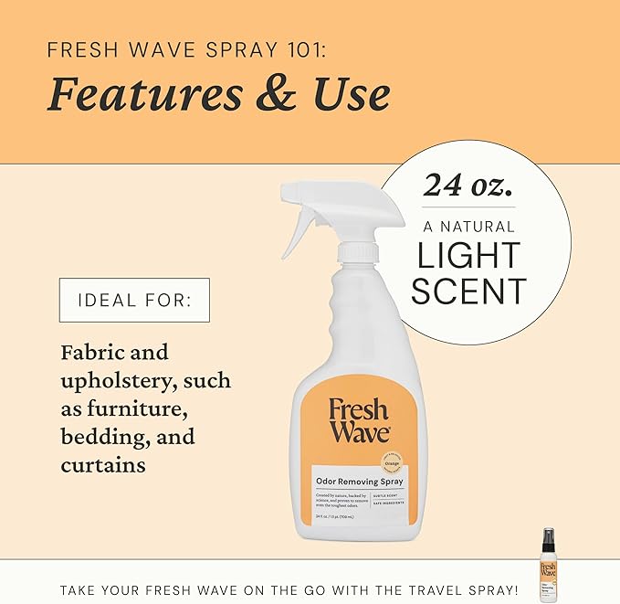 Fresh Wave Orange Scent Odor Eliminator Spray & Air Freshener, 24 fl oz. | Odor Absorber for Home, Furniture, Fabrics & Trash | Safer Odor Relief