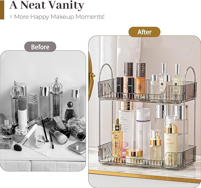 Aveniee Bathroom Counter Organizer Countertop, Makeup Perfume Shelf Storage, 2 Tier Skincare Cosmetic Tray for Dresser Vanity - Grey