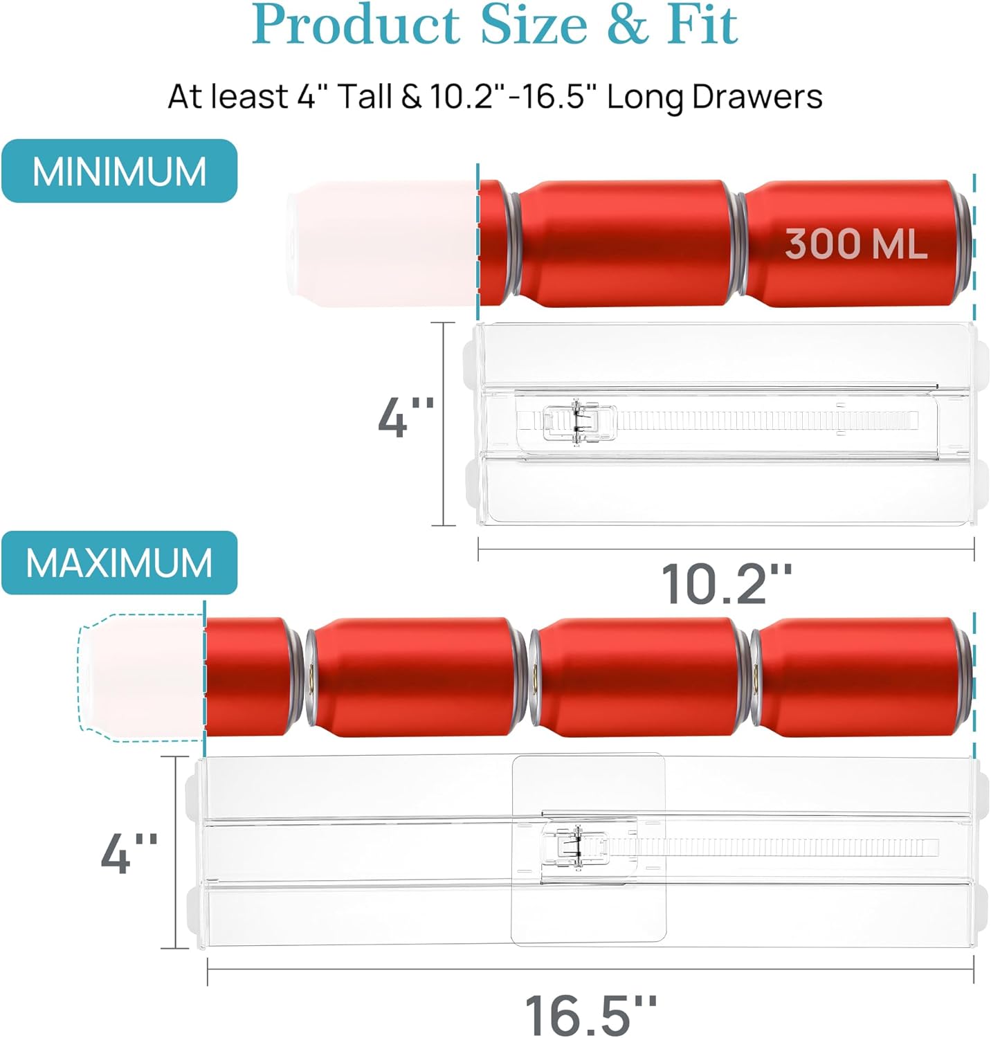 Vtopmart 14 Pack Drawer Dividers for Clothes, 4" High 10.2"-16.5" Adjustable Expandable Dresser Drawer Organizer, Clear Plastic Separators for Dresser, Baby Clothing, Underwear, Cosmetic, Toiletries
