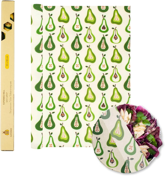 SUPERBEE Beeswax Wrap Roll XL, Reusable Beeswax Wrap for Food, Wrap Roll, Reusable for Wrapping Vegetables, Cheese Paper, Bowl Covers and Sandwich Wrapping Paper, Pears - 35x13"