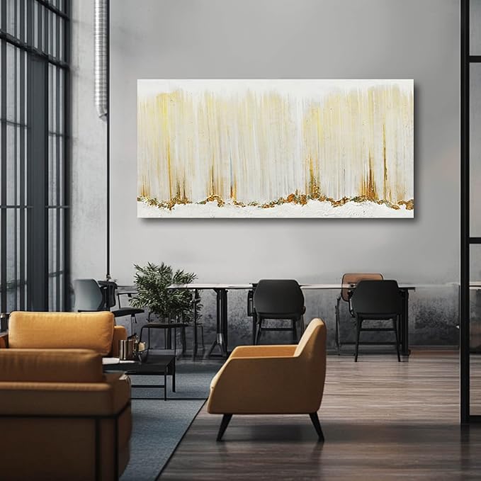 WINKAILIN Large Beige Pictures Wall Decor for Living Room Textured Wall Art for Home Modern Artwork Gold Line Art for Walls 29"x 58" Dining Room Decoration