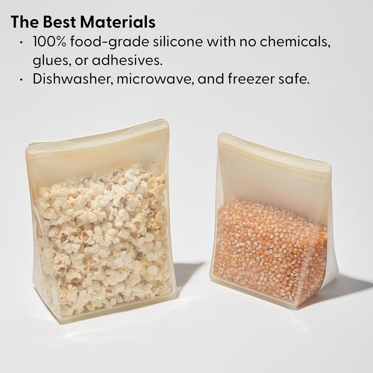 W&P Porter Silicone Reusable Storage Bag, Sandwich (50oz Stand-Up), Oat, Food Storage Container, Microwave and Dishwasher Safe, Easy Cleaning