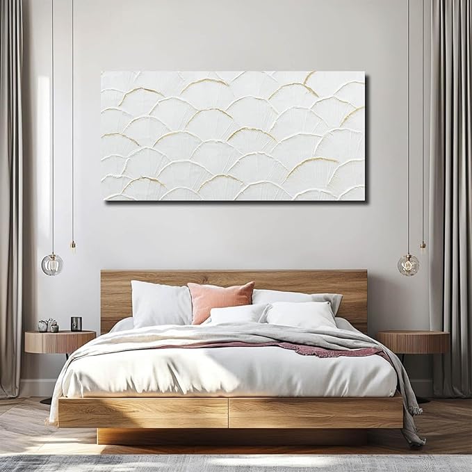 WINKAILIN Geometric Wall Art White Line Painting Minimalist Artwork for Walls Home Decor Abstract Canvas Prints for Dining Room Bedroom 24x48 Inch