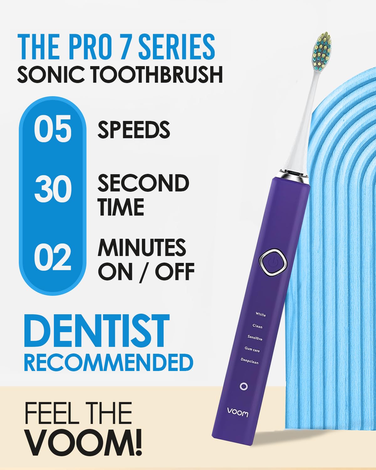 Voom Sonic Pro 7 Electric Toothbrush for Adults, Sonicare Electric Toothbrush with 40000 VPM w/ 5 Deep Clean Modes, Rechargeable Toothbrushes Fast Charge 4 Hours Last 8-Weeks