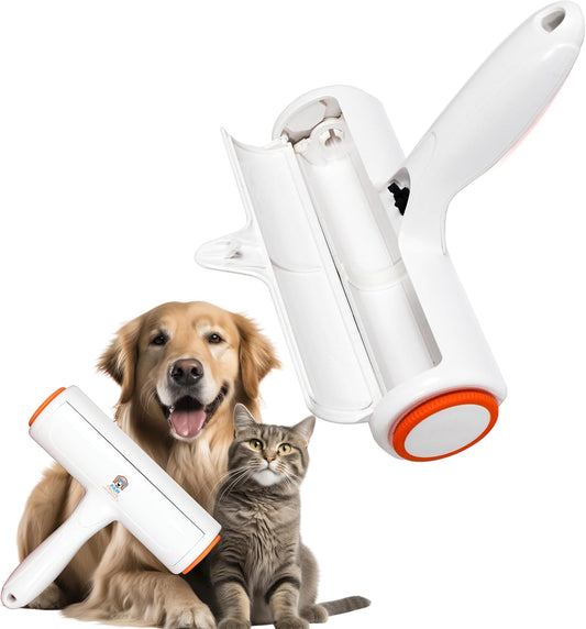 Roller Pet Hair Remover and Reusable Lint Roller - PAW TROVE Cat and Dog Hair Remover for Furniture, Couch, Carpet, Clothing and Bedding - Portable, Multi-Surface Fur Removal Tool.
