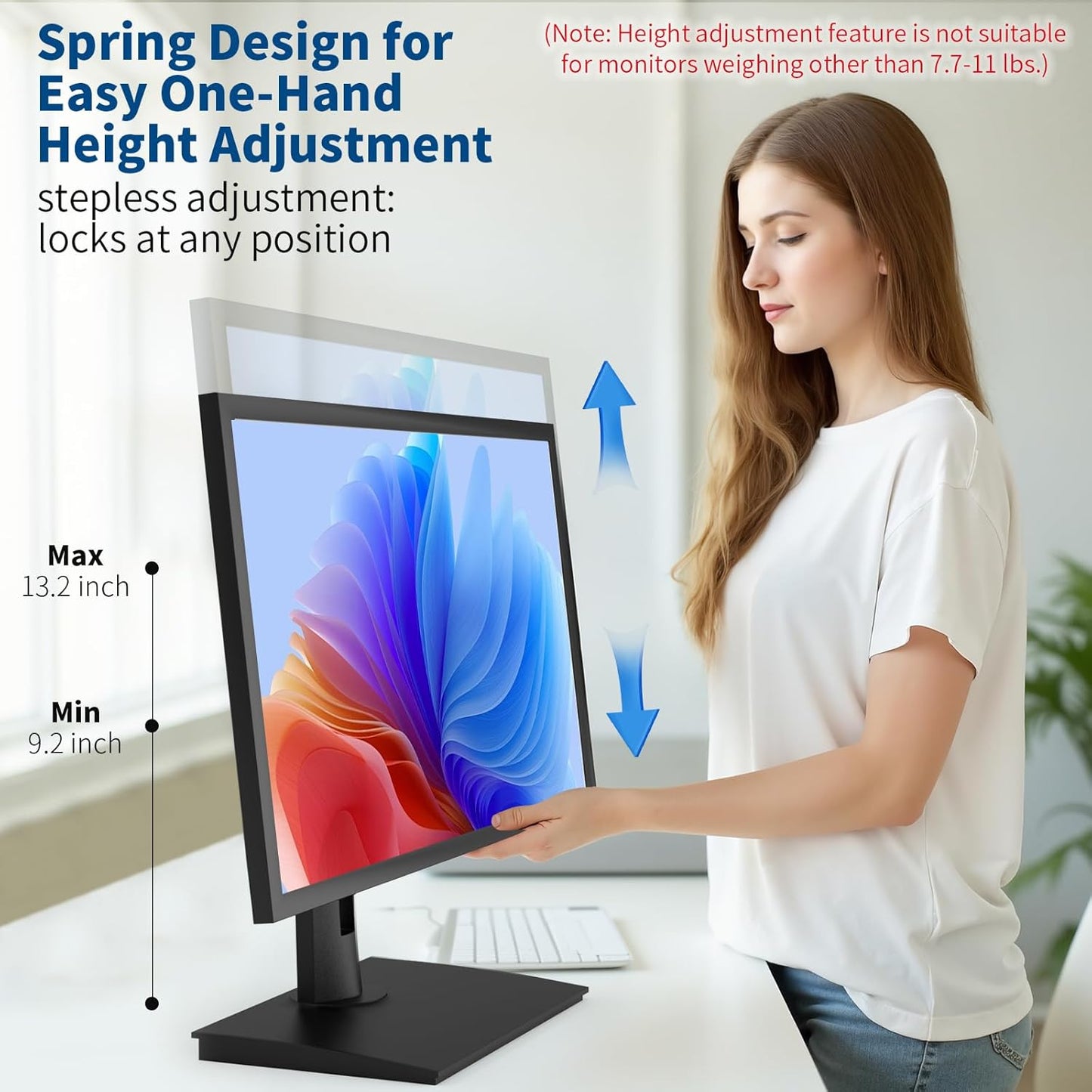 Vesa Monitor Stand with Spring-Adjustable Height, Swivel, Tilt, Rotation Vesa Stand, Compatible with Monitors Within 32 inch and Weighing Between 4.8-11lb (Black, Only for 7.7-11 lb Monitor)