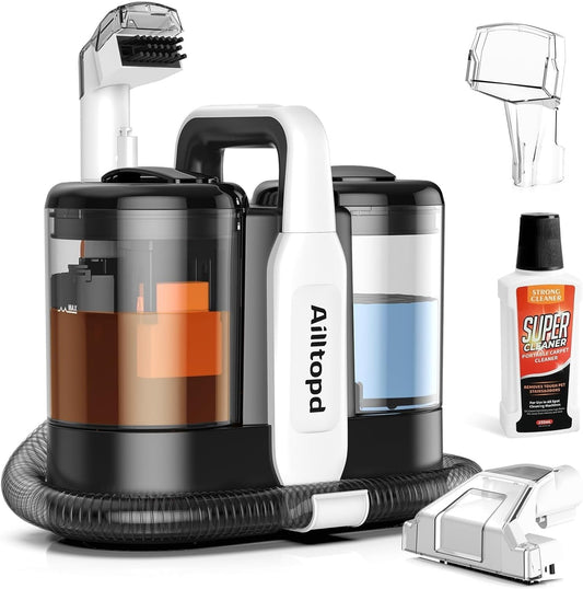Portable Carpet & Upholstery Spot Cleaner Machine, Powerful Suction & Handheld Carpet Cleaner, Deep Stain Cleaning for Carpet, Car, Couches, Pets, with Carpet Cleaner Solution