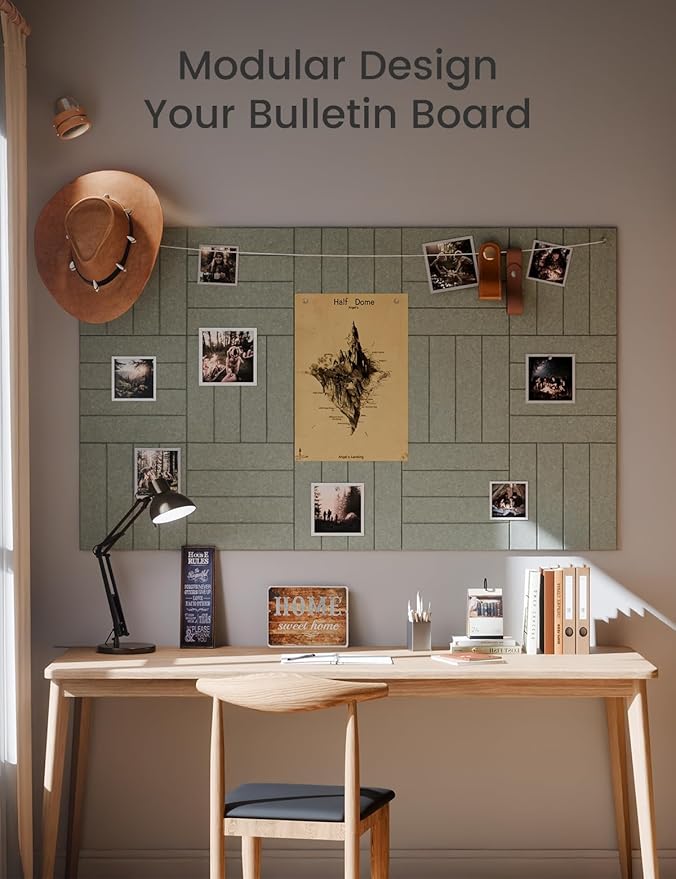 Felt Bulletin Board Tiles Large 36" x 24" Cork Board Alternative-6 Pack with 40 Adhesive Tabs, Thick Slat Wall Panels for Office Decor, Push Pin Board Wall Organizer Alternative - Sage