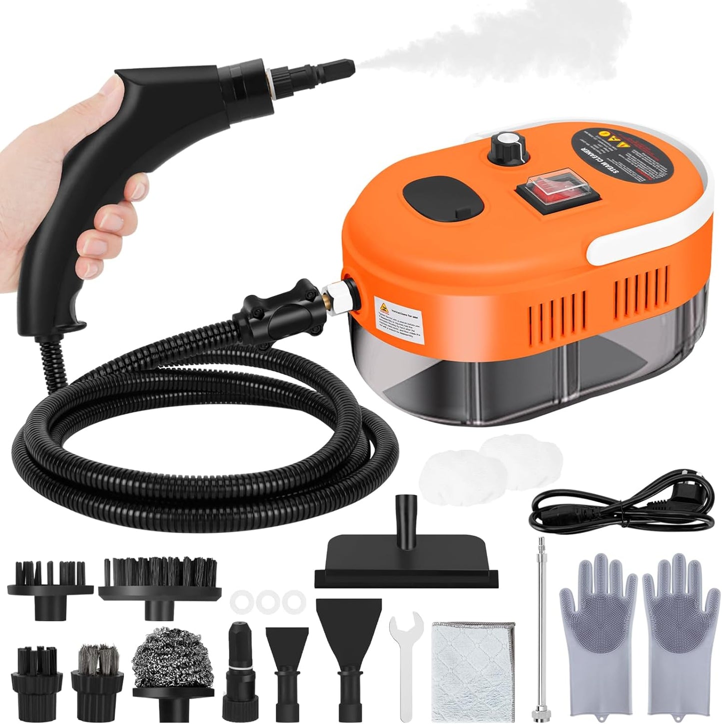 High Handheld Steam Cleaner, 1L Portable Car Steam Cleaner, 6 High Speeds Pressure Temperature Steam Cleaning Machine with 3 Brush Heads for Kitchen Furniture Home Car Cleaning (orange)
