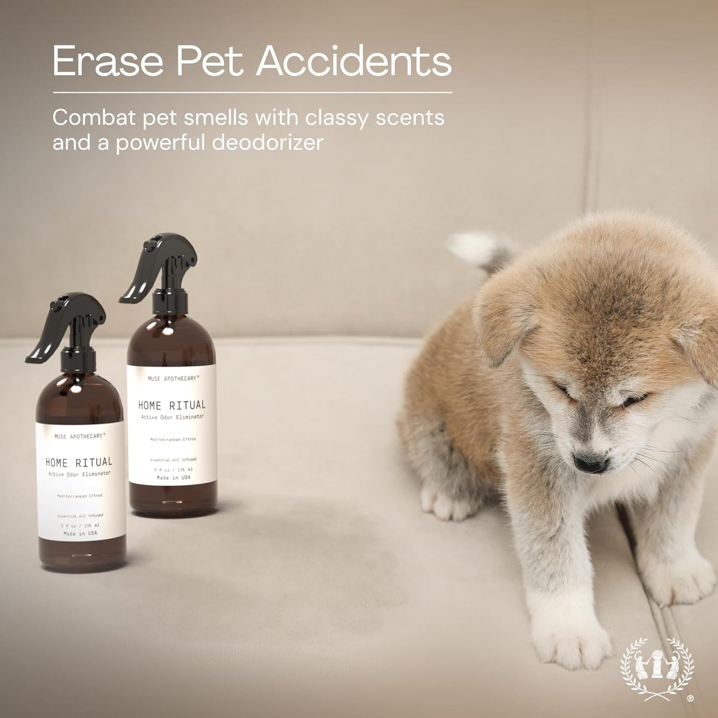 Muse Apothecary Home Ritual Active Odor Eliminator Spray - Furniture Deodorizer Spray & Bathroom Odor Eliminator for Home - Essential Oil Air Freshener - 8oz, Lavender Fields