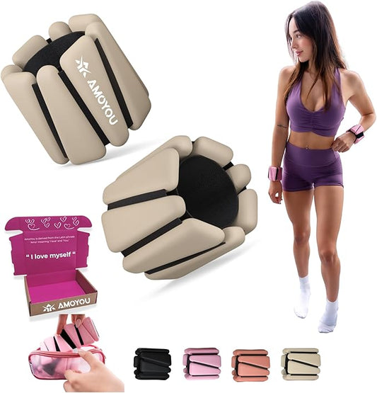 AMOYOU Wrist & Ankle Weights for Women – 2 lb Ankle Weights (Set of 2, 1 lb Each) | Arm Weights for Women | Leg Weights for Walking, Yoga, Cardio & Strength Training