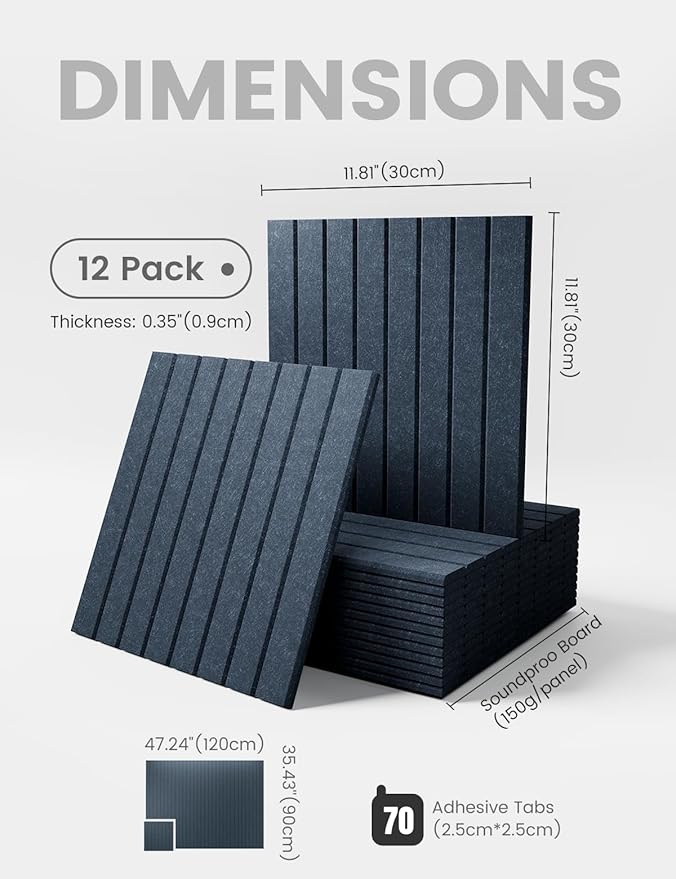 Large Felt Bulletin Board 48" x 36" Cork Board Alternative-12 Pack with 70 Safe Removable Adhesive Tabs, Cork Boards for Walls for Home Office Classroom Pin Board (Deep Charcoal Blue)