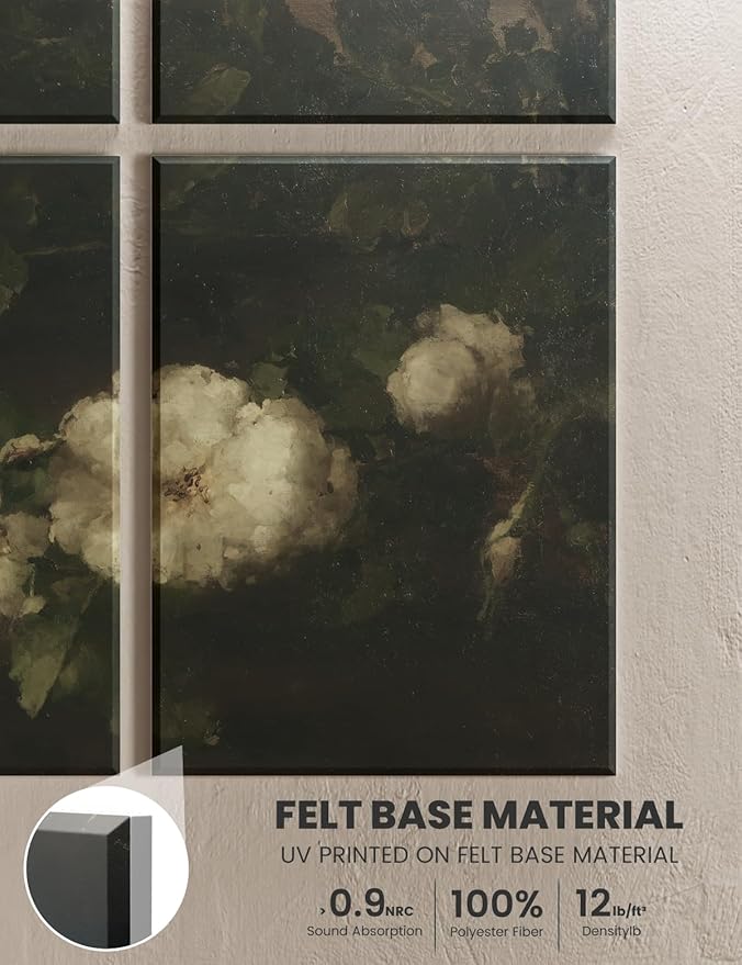 Wall Art Felt Bulletin Board,47''X31''Cork Boards Alternative Wall Panels-8-Pack with 50 Adhesive Tabs, Decorative Panels for Living Room and Recording Studio, Offices-Stilleven met gitaar en rozen