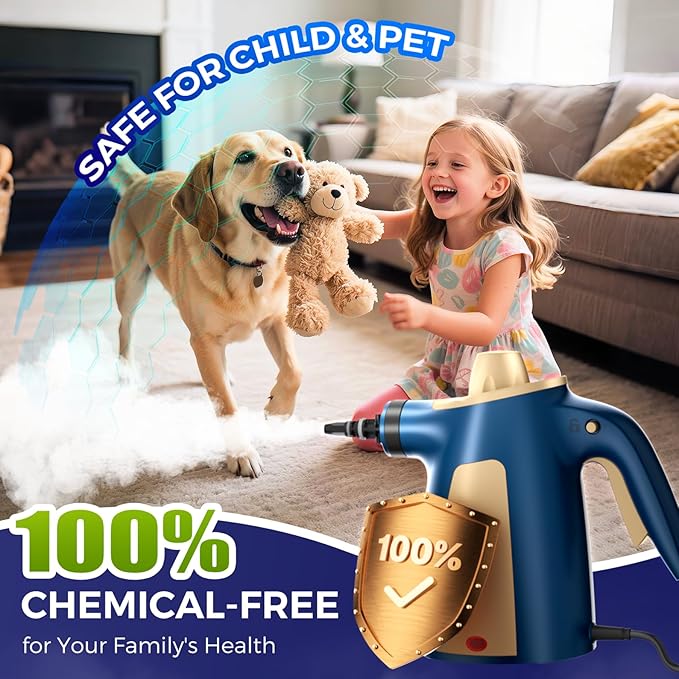 Steam Cleaner, Pressurized Handheld Multi-Surface Natural Steam Cleaner with 12 PCS Accessories & Safety Lock, 350ML Large Capacity, Steamer for Car, Home, Upholstery, Kitchen, Window, Grime and More