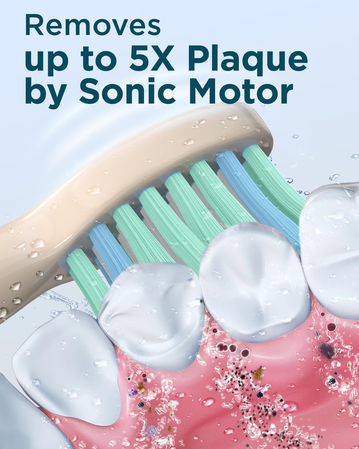 Rtauys M5 Sonic Electric Toothbrush for Adults - Rechargeable Electric Toothbrushes with 8 Brush Heads & Holder, Travel Case, Power Electric Toothbrush，120 Days Battery Life - Champagne