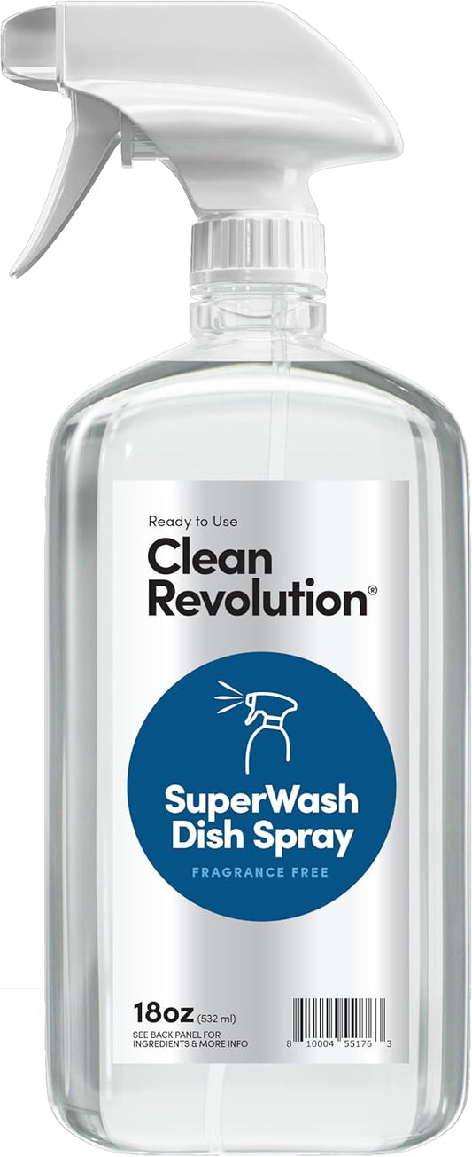 Clean Revolution Dish Spray, Powerful Formula Cuts Through Grease, Compatible with Dawn Powerwash Sprayers and Foamers, Fragrance Free, 18 Fl Oz - Made in USA