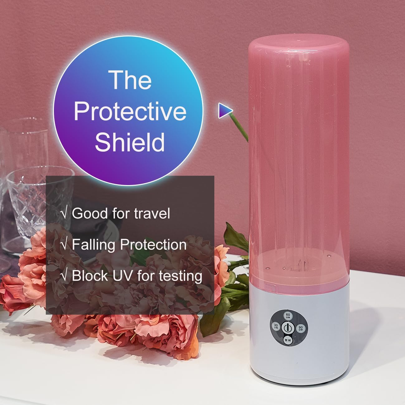 UV Light Sanitizer, 55w 254nm UVC Lamp for Room Surface Disinfection, Kills Bacteria Molds Dust Mites up to 750 sqft, Home/School/Hotel/Travel, 1Y warranty (Pink Ozone Free)