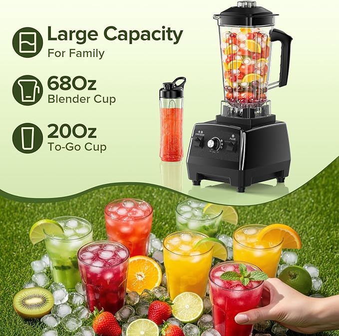 Blenders for Kitchen with 68Oz. Pitcher and 20Oz. To-go Cup, BPA-Free Countertop Blenders for Smoothies, Smoothie Blender for Ice Crush, Frozen Drinks