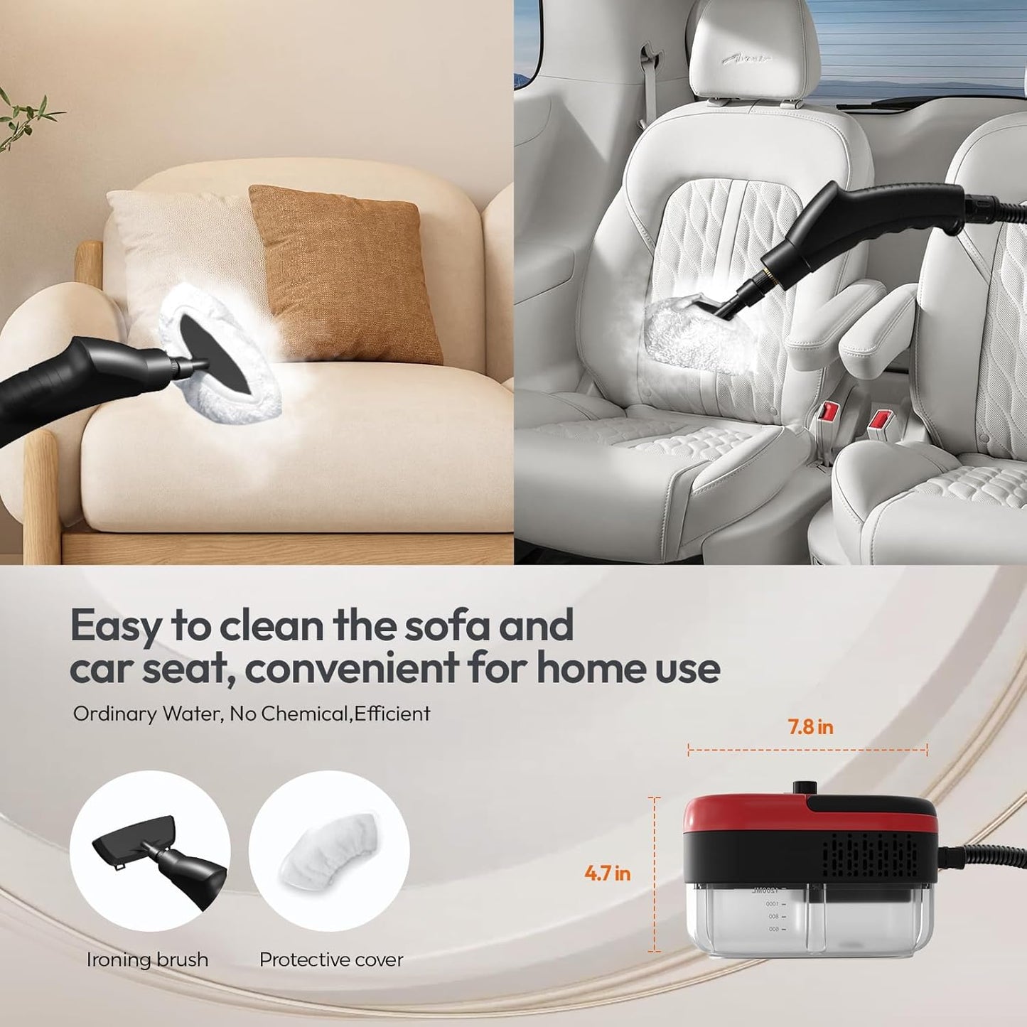 Steam Cleaner for Home, Steamer for Cleaning, 1200ml Water Tank, Handheld Steam Cleaner, Fast Heating Car Steamer, Portable Handheld Steamer for Windows, Kitchen, Bathroom, Tile, Grout-Red