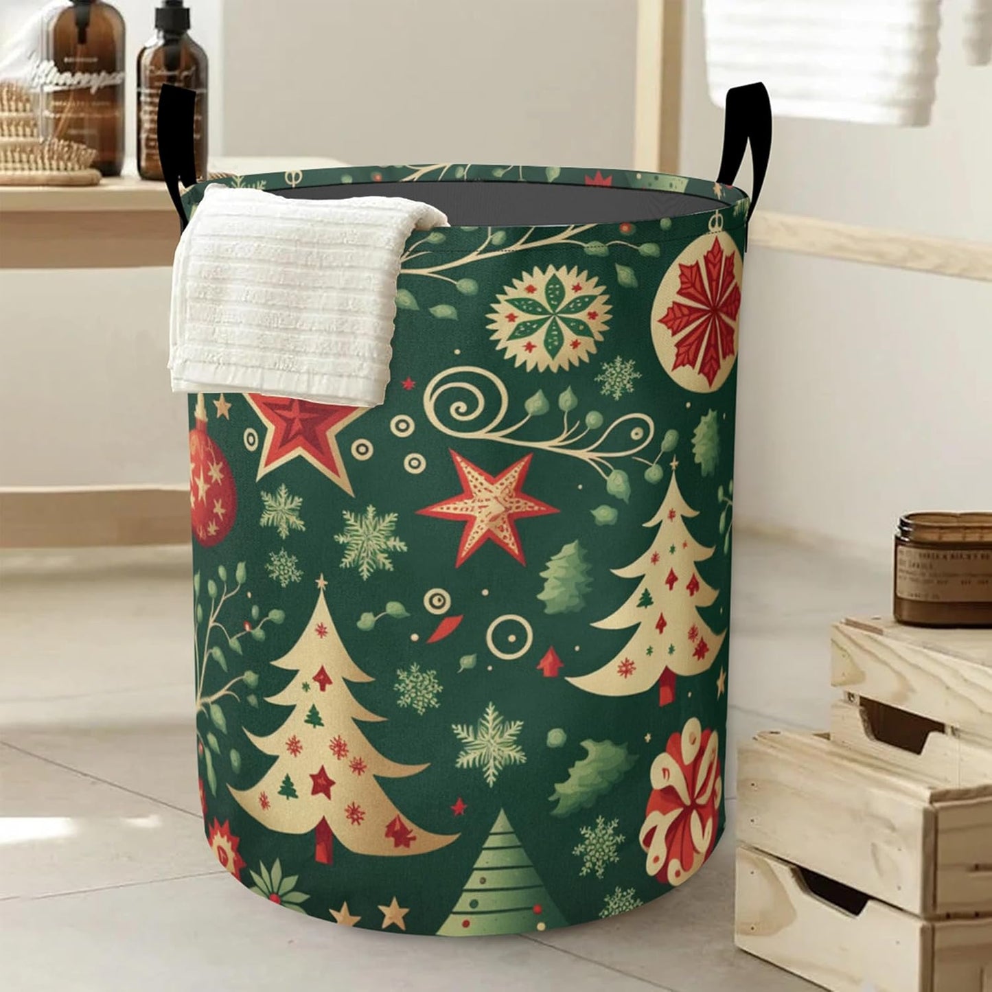 Christmas Balls Laundry Basket, Tree Oxford Cloth Laundry Hamper With Handle Foldable Portable Clothes Storage Basket Storage Bag For Laundry Room/Bathroom/Bedroom/Dormitories