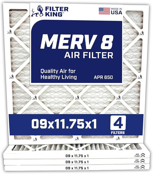 Filter King Air Filters 9x11.75x1 | 4-PACK | MERV 8 HVAC Pleated AC Furnace Filters | Air Purifier | Replacement Filters for Clean, Healthy & Fresh Environment | MADE IN USA