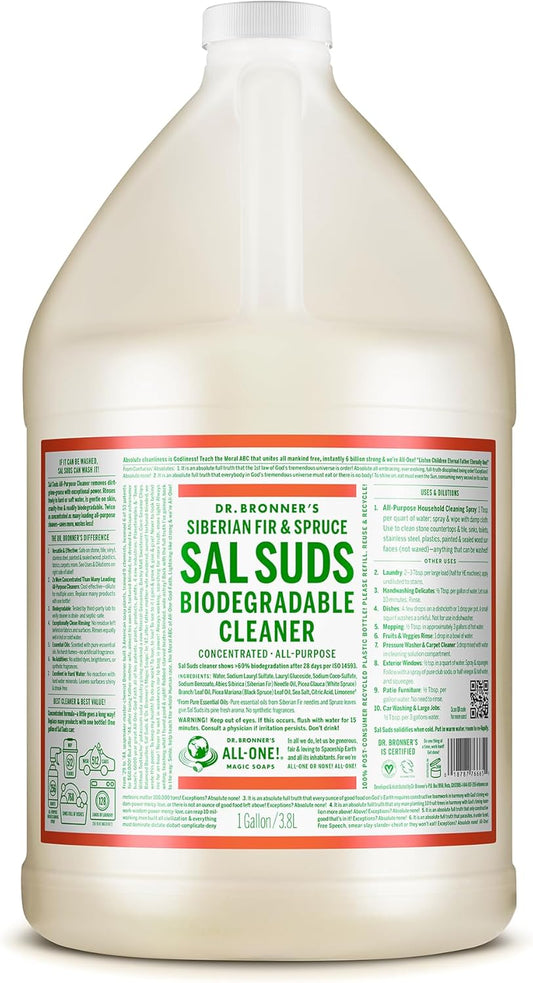 Dr. Bronner's - Sal Suds Biodegradable Cleaner (1 Gallon) - All-Purpose, Pine Cleaner for Floors, Laundry and Dishes, Concentrated, Cuts Grease and Dirt, Powerful Formula