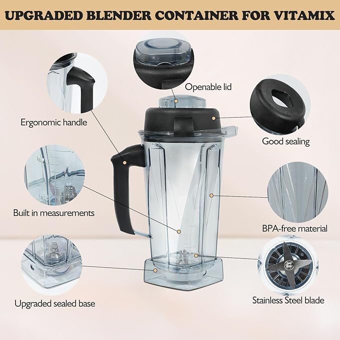 For Vitamix Blender Pitcher 64oz for Vitamix Replacement Pitcher 5200 6300 5000 VM0101 VM0102 VM0103 VM0197 6000 Classic/Explorian/Commercial Blender Cup