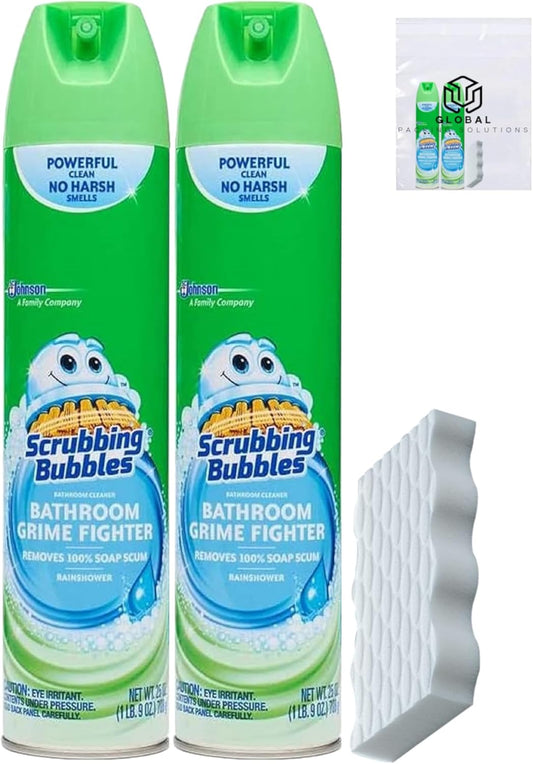 Scrubbing Multi Surface Bathroom Cleaner, Rainshower Scent, Grime Fighter, 25 Fl Oz (Pack of 2) Bundled with Magic Eraser Extra Durable Scrubber Sponge