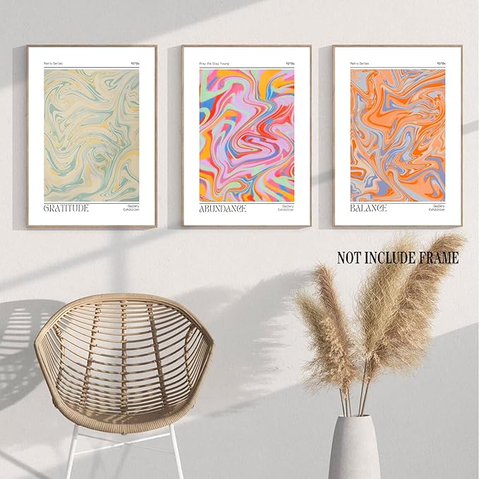 Hwetui Abstract Gradient Posters Retro Colourful Aura Canvas Wall Art Trendy Psychedelic Prints Minimalist Preppy Painting Pastel Picture Home Decor Aesthetic for Living Room16''x24''x3 Unframed