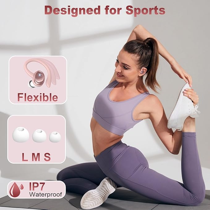 Wireless Earbuds Bluetooth 5.4 Headphones Sport, 2025 Bluetooth Earbuds with Earhooks, 50H Stereo Over Ear Buds, Earphone with 4 ENC Noise Canceling Mic, IP7 Waterproof Headset for Running/Gym/Workout