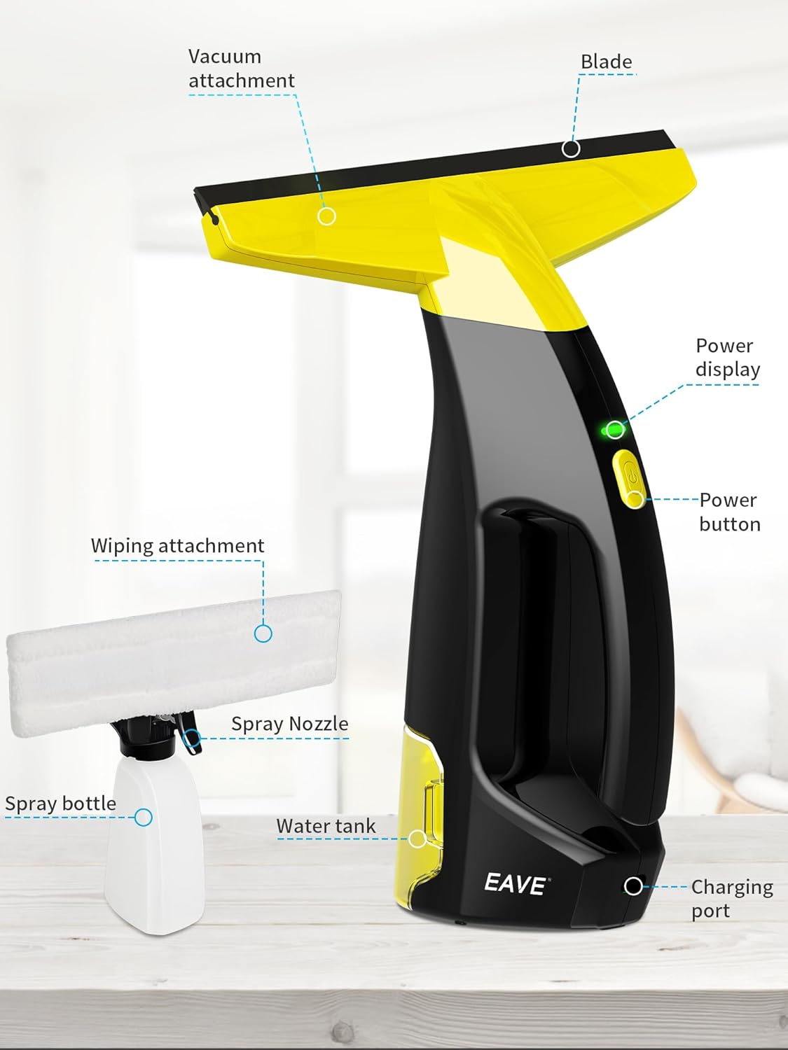 Rechargeable Window Vac, Window Vacuum Cleaner Set, Window Vacuum Squeegee Electric Cleaning Tool for Windows, Tiles, Mirrors, 200ml Water Tank