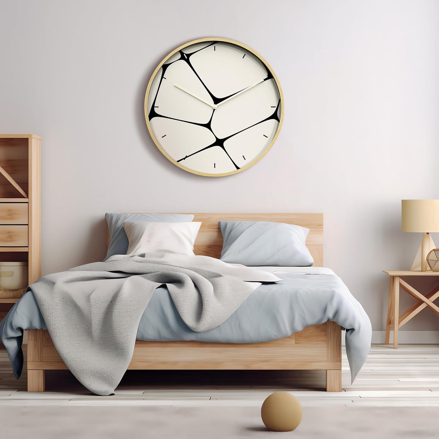 SIGNLEADER 24 Inches Round Wooden Wall Clock Silent Battery Operated, Home Decorative Large Wall Clock, Black & White Pebble Tile Clock Wall Art Decor for Living Room Kitchen Bedroom Office Classroom