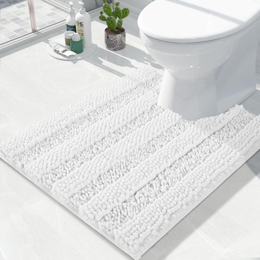 Yimobra Toilet Rugs U Shaped Washable 24 x 20, Non Slip and Super Absorbent Toilet Mat, Quick Dry, Ultra Luxury Microfiber Chenille Plush Fluffy Contour Bath Rugs for Toilet Base, White