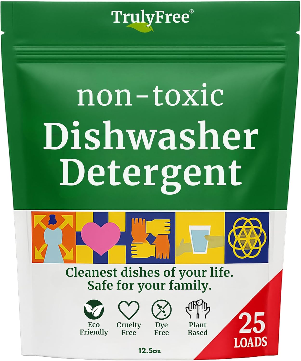 Truly Free Dishwasher Detergent Powder | Natural Dish Detergent, Dishwasher Soap | Plastic Free, Plant-Based, Clean, Heavy Duty Hard Water Stain & Grease Remover | Fragrance Free | 12.5 oz (Pack of 1)
